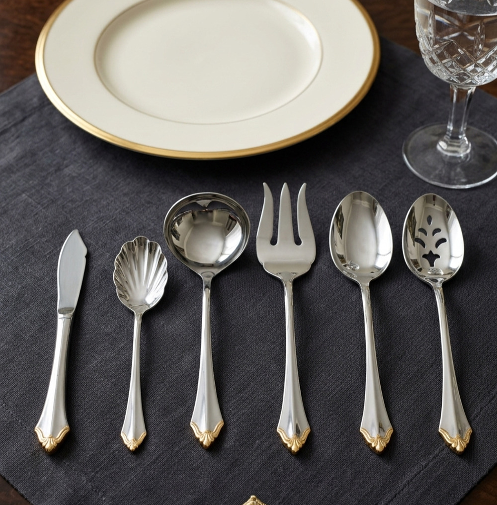 VTG Oneida Golden Kenwood 6 Piece Hostess Serving Set Stainless Gold Accents